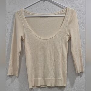 Prada Made Italy  100% Cashmere Cream Knit Scoop Neck Sweater, Size 44/Mediu